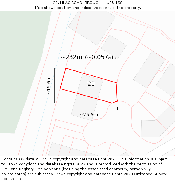 29, LILAC ROAD, BROUGH, HU15 1SS: Plot and title map