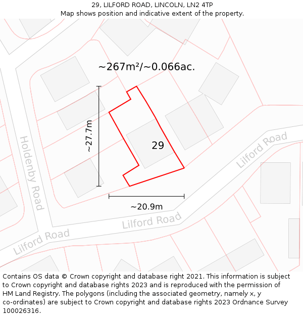 29, LILFORD ROAD, LINCOLN, LN2 4TP: Plot and title map