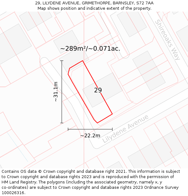 29, LILYDENE AVENUE, GRIMETHORPE, BARNSLEY, S72 7AA: Plot and title map