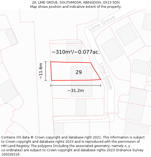 29, LIME GROVE, SOUTHMOOR, ABINGDON, OX13 5DN: Plot and title map