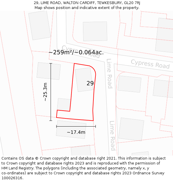 29, LIME ROAD, WALTON CARDIFF, TEWKESBURY, GL20 7RJ: Plot and title map