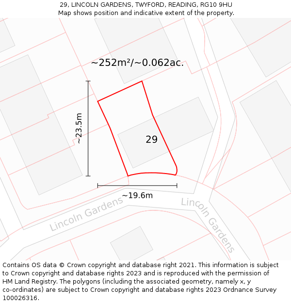 29, LINCOLN GARDENS, TWYFORD, READING, RG10 9HU: Plot and title map