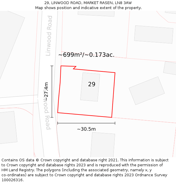 29, LINWOOD ROAD, MARKET RASEN, LN8 3AW: Plot and title map