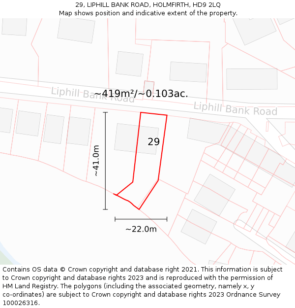 29, LIPHILL BANK ROAD, HOLMFIRTH, HD9 2LQ: Plot and title map