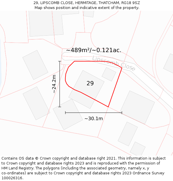 29, LIPSCOMB CLOSE, HERMITAGE, THATCHAM, RG18 9SZ: Plot and title map
