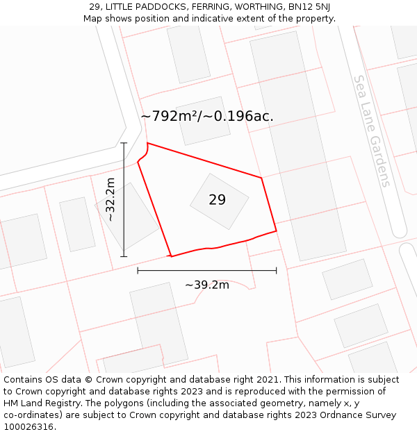 29, LITTLE PADDOCKS, FERRING, WORTHING, BN12 5NJ: Plot and title map