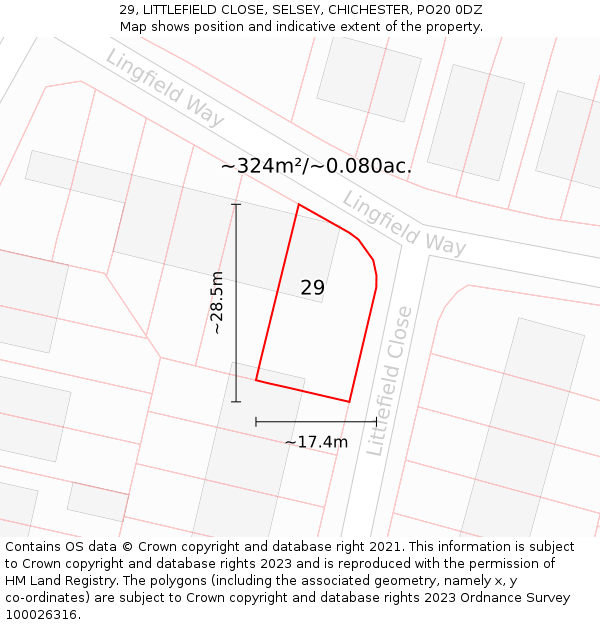 29, LITTLEFIELD CLOSE, SELSEY, CHICHESTER, PO20 0DZ: Plot and title map