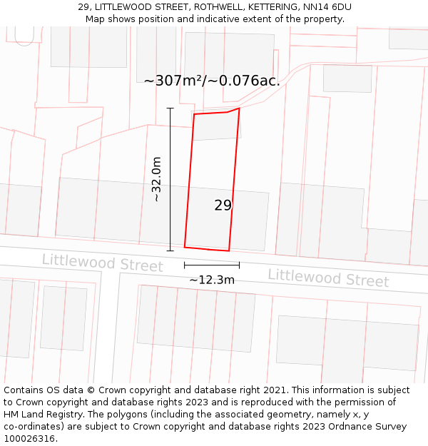 29, LITTLEWOOD STREET, ROTHWELL, KETTERING, NN14 6DU: Plot and title map