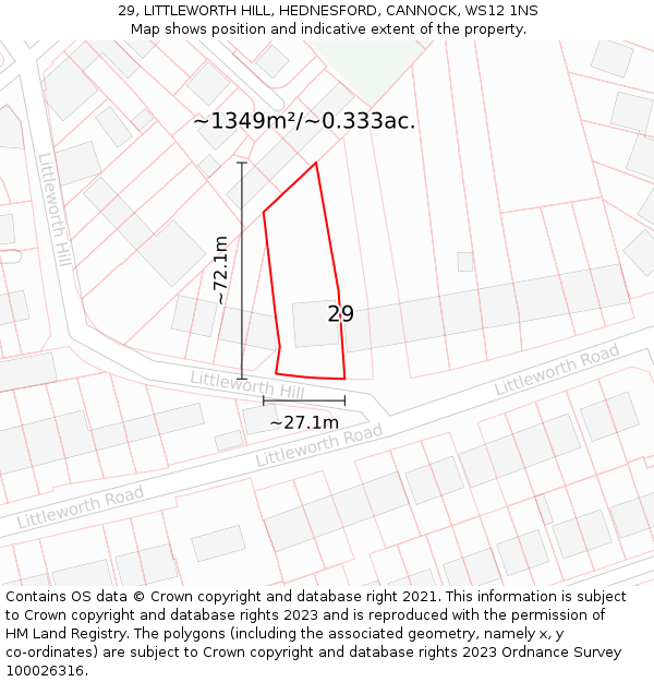 29, LITTLEWORTH HILL, HEDNESFORD, CANNOCK, WS12 1NS: Plot and title map