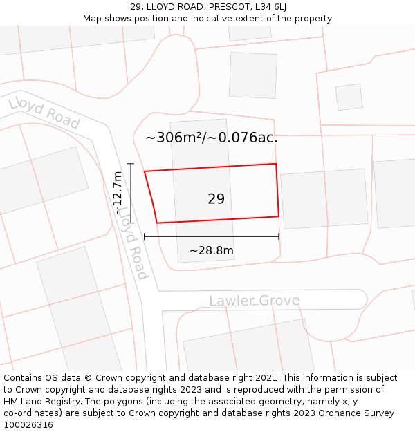 29, LLOYD ROAD, PRESCOT, L34 6LJ: Plot and title map