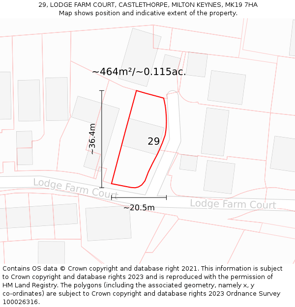 29, LODGE FARM COURT, CASTLETHORPE, MILTON KEYNES, MK19 7HA: Plot and title map