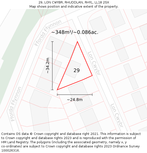 29, LON CWYBR, RHUDDLAN, RHYL, LL18 2SX: Plot and title map