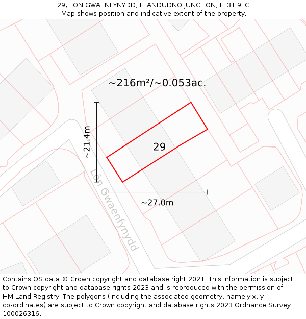 29, LON GWAENFYNYDD, LLANDUDNO JUNCTION, LL31 9FG: Plot and title map