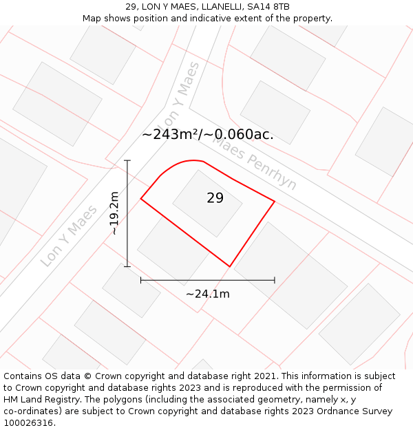 29, LON Y MAES, LLANELLI, SA14 8TB: Plot and title map