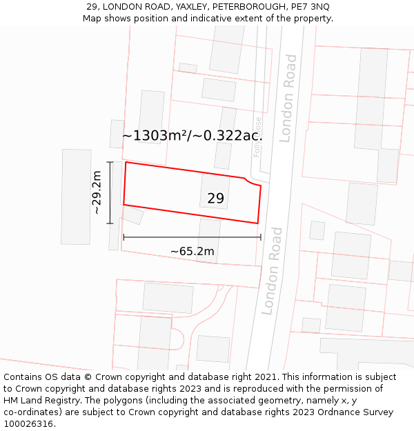 29, LONDON ROAD, YAXLEY, PETERBOROUGH, PE7 3NQ: Plot and title map