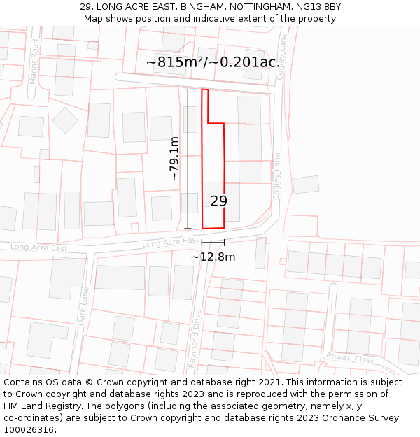 29, LONG ACRE EAST, BINGHAM, NOTTINGHAM, NG13 8BY: Plot and title map