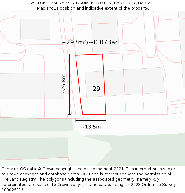 29, LONG BARNABY, MIDSOMER NORTON, RADSTOCK, BA3 2TZ: Plot and title map