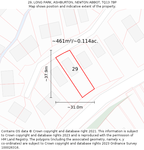 29, LONG PARK, ASHBURTON, NEWTON ABBOT, TQ13 7BP: Plot and title map