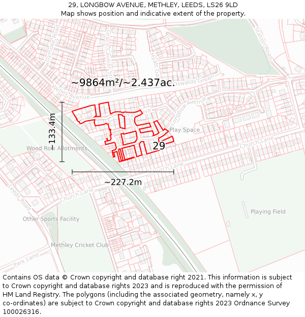 29, LONGBOW AVENUE, METHLEY, LEEDS, LS26 9LD: Plot and title map