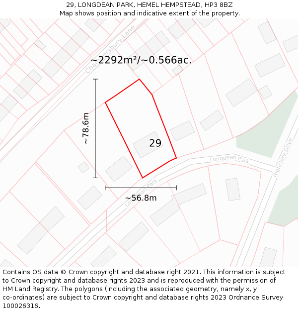 29, LONGDEAN PARK, HEMEL HEMPSTEAD, HP3 8BZ: Plot and title map