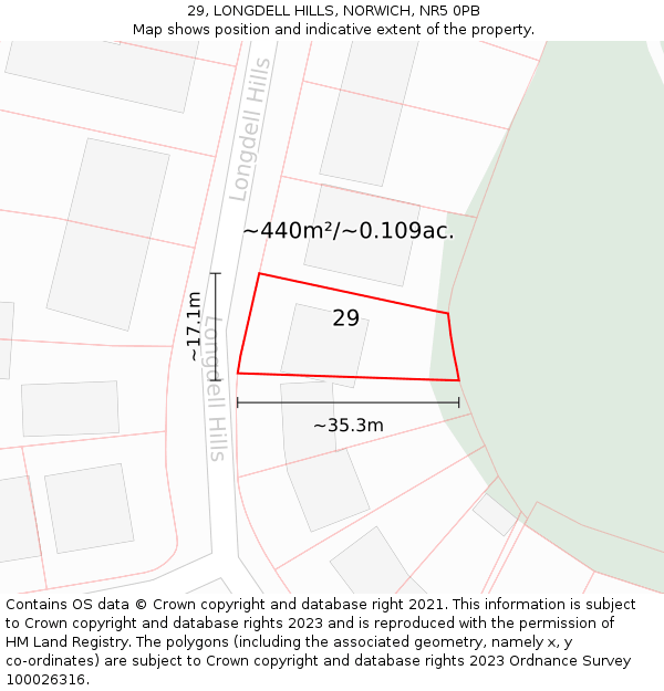 29, LONGDELL HILLS, NORWICH, NR5 0PB: Plot and title map