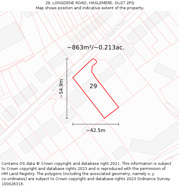 29, LONGDENE ROAD, HASLEMERE, GU27 2PQ: Plot and title map