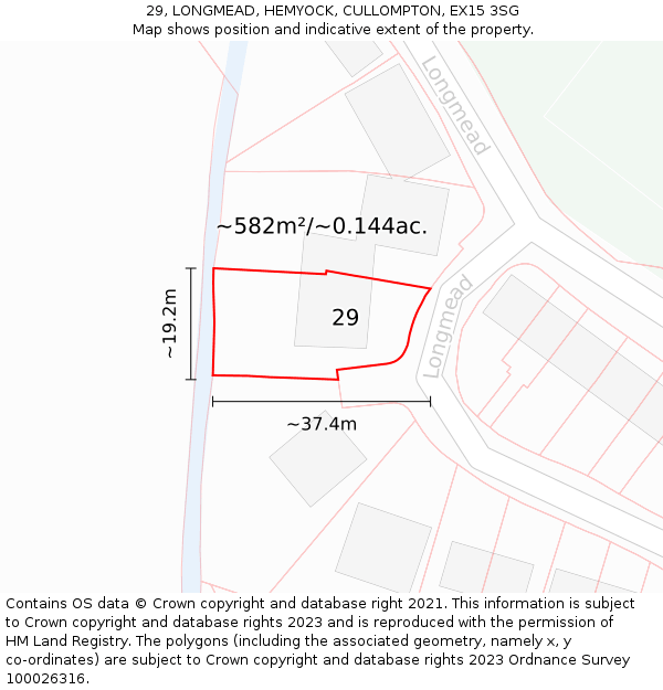 29, LONGMEAD, HEMYOCK, CULLOMPTON, EX15 3SG: Plot and title map