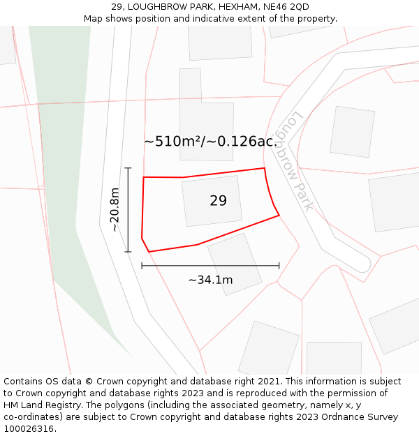 29, LOUGHBROW PARK, HEXHAM, NE46 2QD: Plot and title map