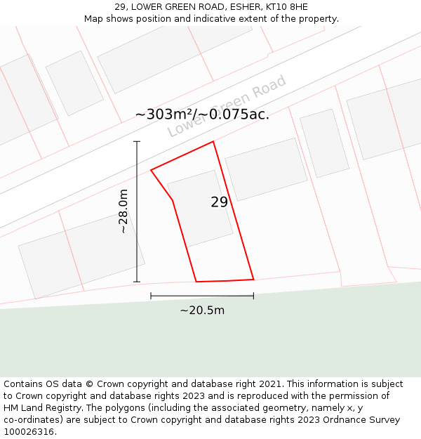 29, LOWER GREEN ROAD, ESHER, KT10 8HE: Plot and title map