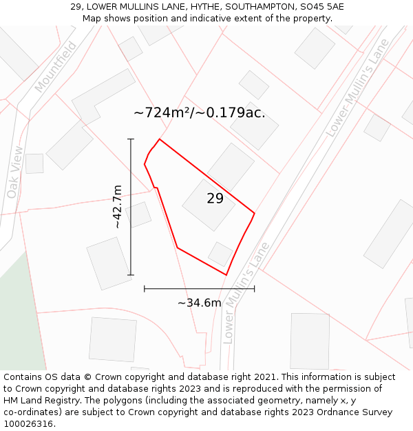 29, LOWER MULLINS LANE, HYTHE, SOUTHAMPTON, SO45 5AE: Plot and title map