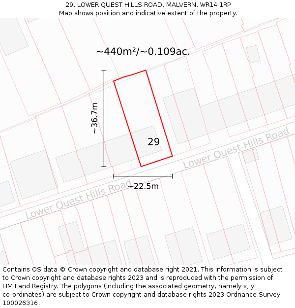 29, LOWER QUEST HILLS ROAD, MALVERN, WR14 1RP: Plot and title map