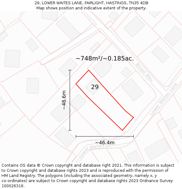 29, LOWER WAITES LANE, FAIRLIGHT, HASTINGS, TN35 4DB: Plot and title map