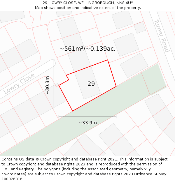 29, LOWRY CLOSE, WELLINGBOROUGH, NN8 4UY: Plot and title map