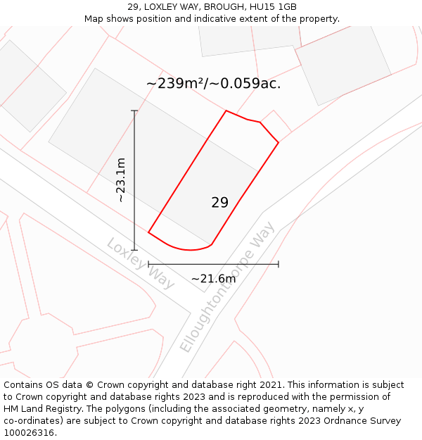 29, LOXLEY WAY, BROUGH, HU15 1GB: Plot and title map
