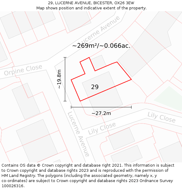 29, LUCERNE AVENUE, BICESTER, OX26 3EW: Plot and title map