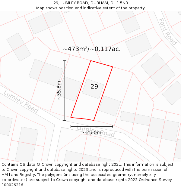 29, LUMLEY ROAD, DURHAM, DH1 5NR: Plot and title map