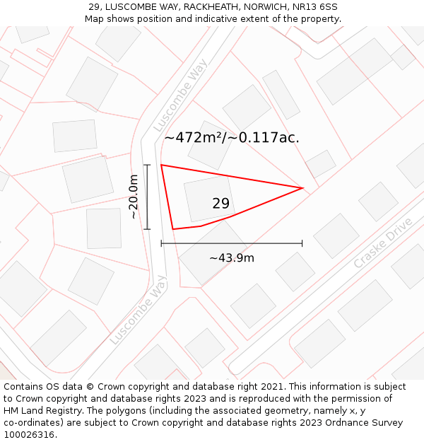 29, LUSCOMBE WAY, RACKHEATH, NORWICH, NR13 6SS: Plot and title map