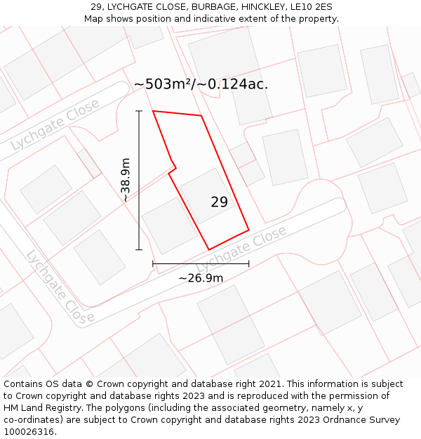 29, LYCHGATE CLOSE, BURBAGE, HINCKLEY, LE10 2ES: Plot and title map
