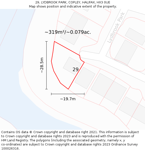 29, LYDBROOK PARK, COPLEY, HALIFAX, HX3 0UE: Plot and title map