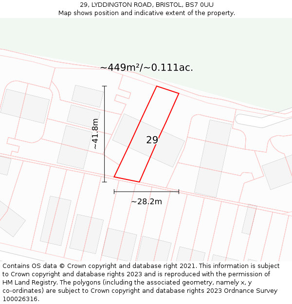 29, LYDDINGTON ROAD, BRISTOL, BS7 0UU: Plot and title map