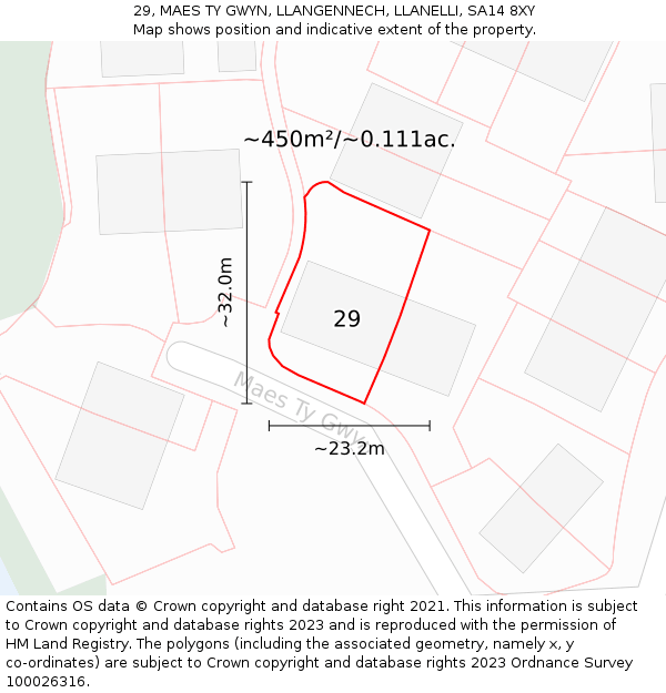 29, MAES TY GWYN, LLANGENNECH, LLANELLI, SA14 8XY: Plot and title map