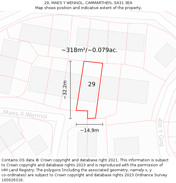 29, MAES Y WENNOL, CARMARTHEN, SA31 3EA: Plot and title map