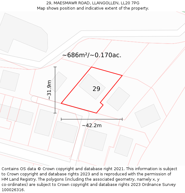 29, MAESMAWR ROAD, LLANGOLLEN, LL20 7PG: Plot and title map