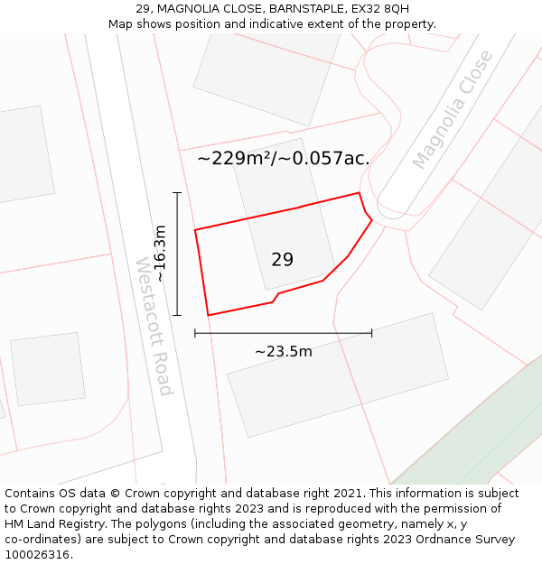 29, MAGNOLIA CLOSE, BARNSTAPLE, EX32 8QH: Plot and title map