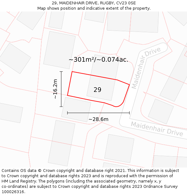 29, MAIDENHAIR DRIVE, RUGBY, CV23 0SE: Plot and title map