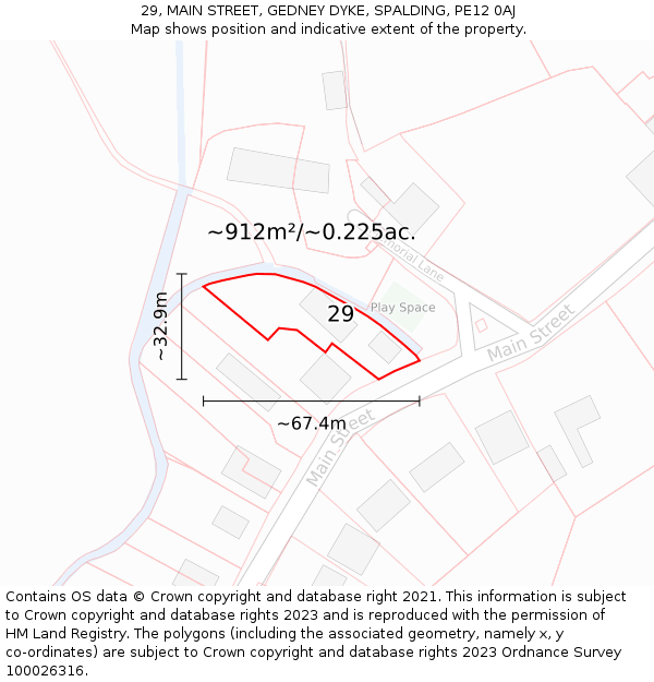 29, MAIN STREET, GEDNEY DYKE, SPALDING, PE12 0AJ: Plot and title map