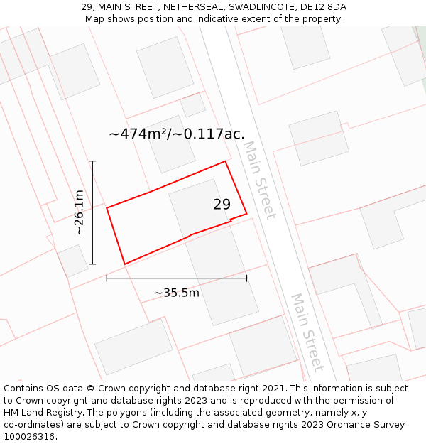 29, MAIN STREET, NETHERSEAL, SWADLINCOTE, DE12 8DA: Plot and title map