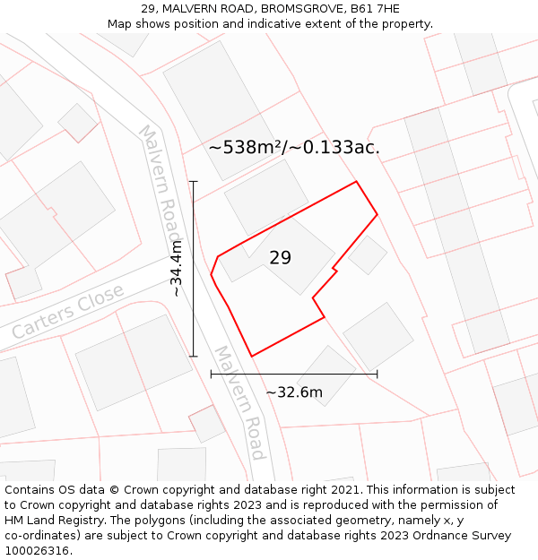 29, MALVERN ROAD, BROMSGROVE, B61 7HE: Plot and title map