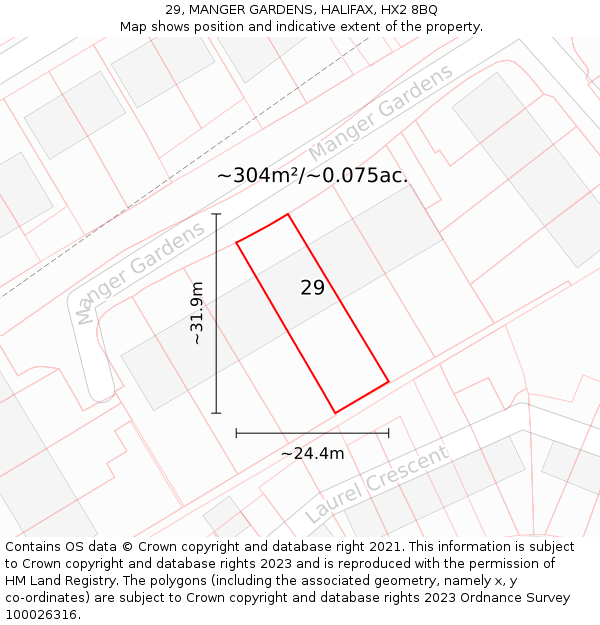 29, MANGER GARDENS, HALIFAX, HX2 8BQ: Plot and title map