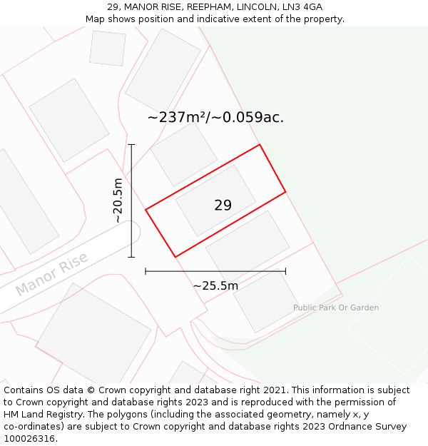 29, MANOR RISE, REEPHAM, LINCOLN, LN3 4GA: Plot and title map